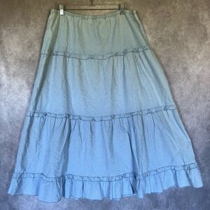 Vtg‎ 90s Y2K Tiered Denim Maxi Skirt Wms PXL Ruffled Prairie Peasant Cottagecore